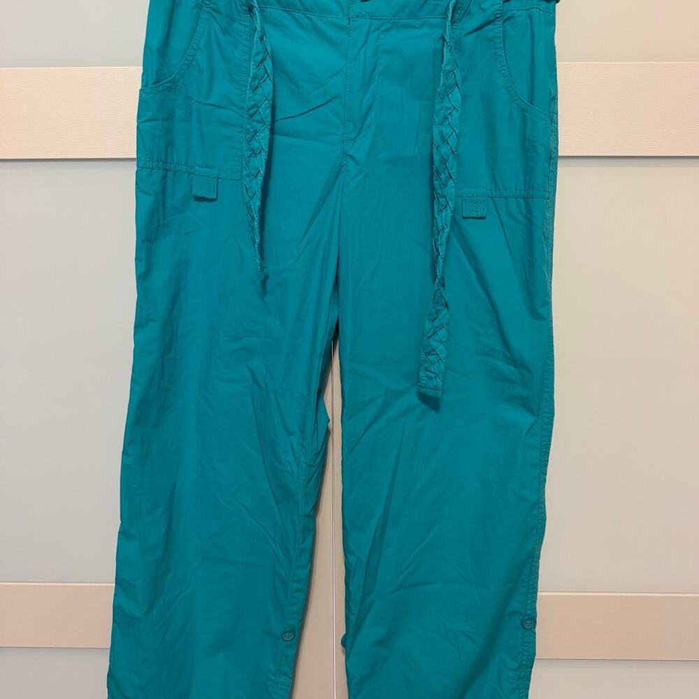 Caribbean Joe Teal Capri Pants with Braided Belt Size 8